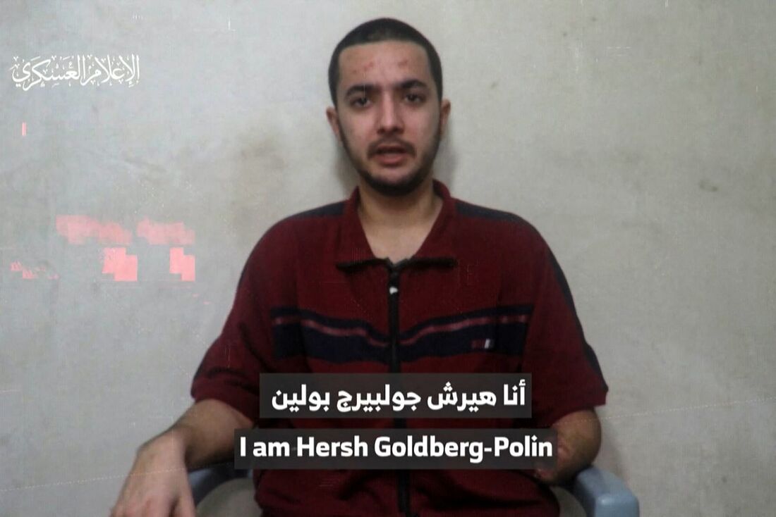 Vídeo divulgado pelo Hamas em 24 de abril de 2024, mostra um homem israelense-americano que se identificou como Hersh Goldberg-Polin, 23 anos