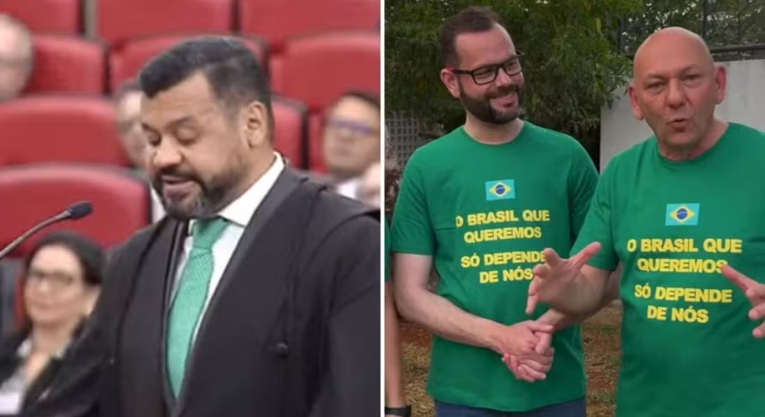 O advogado da coligação 'Bora Trabalhar', Sidney Neves; o senador Jorge Seif ao lado do empresário Luciano Hang