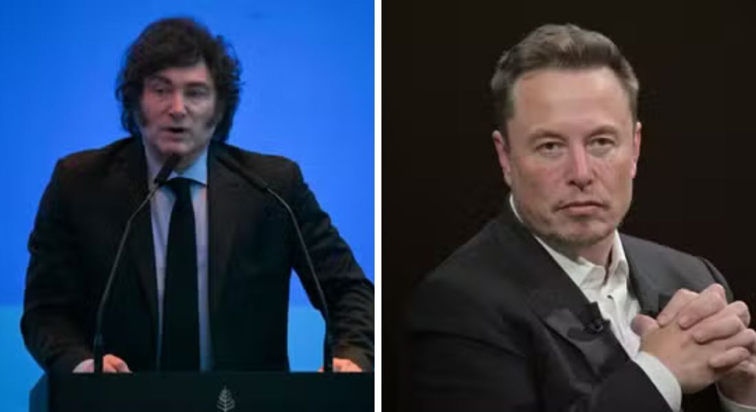 O presidente argentino, Javier Milei (esq.), e o magnata Elon Musk