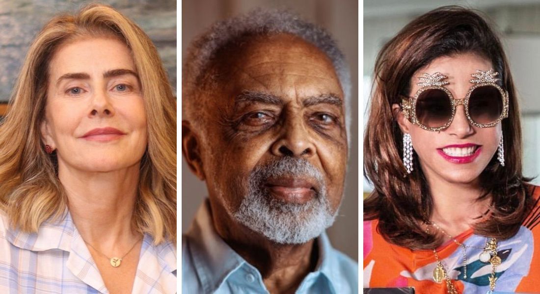 Maitê Proença, Gilberto Gil e a esposa, Flora, e Narcisa (da esq. à dir.)