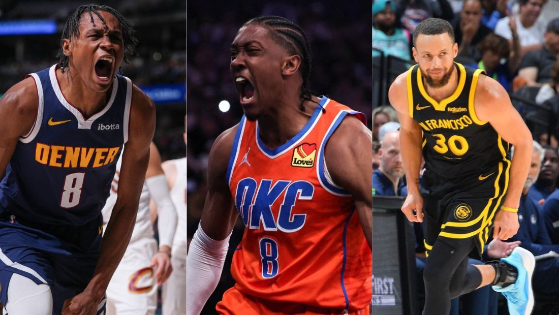 Peyton Watson, do Thunder, Jalen Williams, do Nuggets, e Stephen Curry, do Warriors