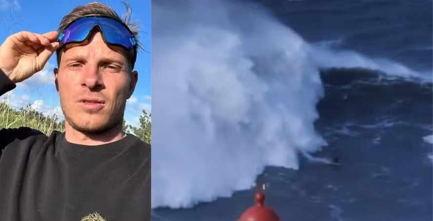 O surfista de ondas gigantes, Sebastian Steudtner sufou possível maior onda de todos os tempos, no dia 24 de fevereiro 