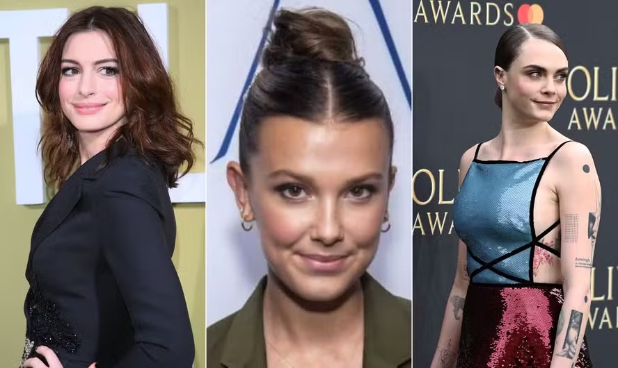 Anne Hathaway, Millie Bobby Brown e Cara Delevingne 