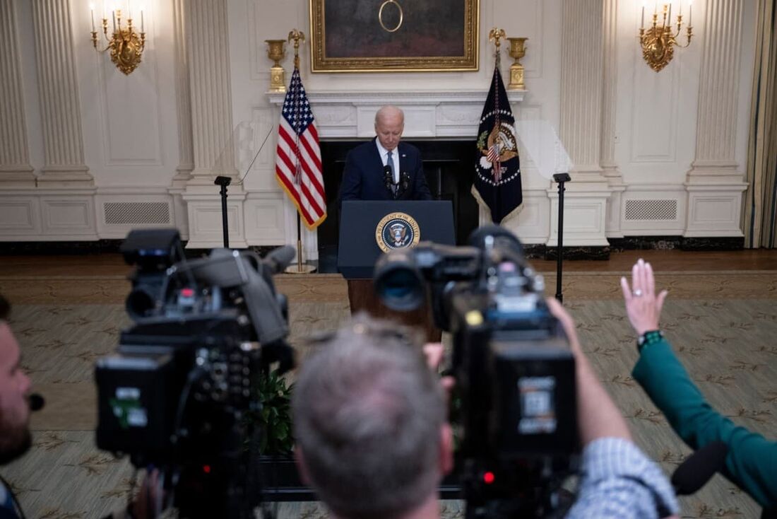 Joe Biden, presidente dos EUA, em coletiva com a imprensa