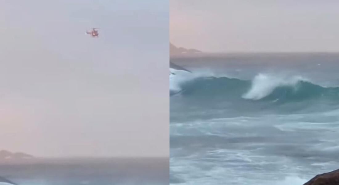 Helicóptero realizou buscas das vítimas no mar da praia da Barra da Tijuca