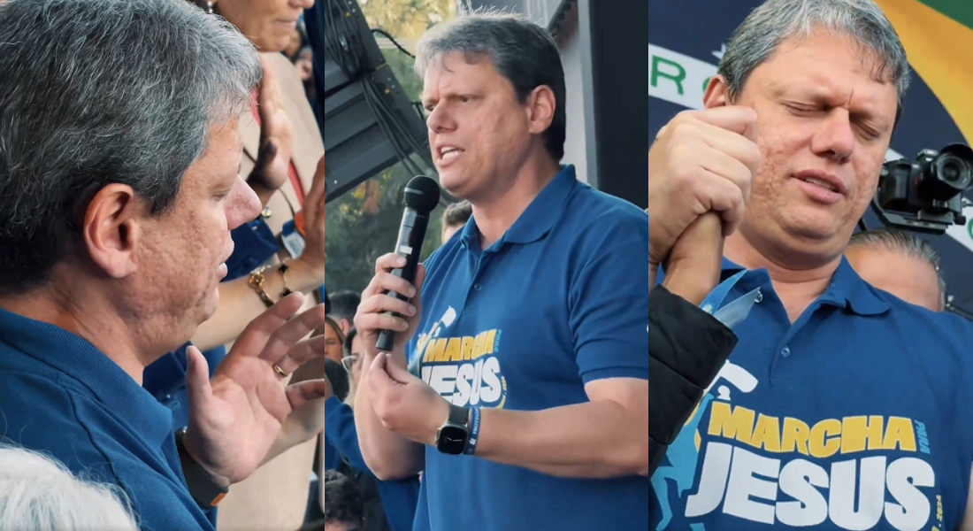 Tarcísio de Freitas no palco da Marcha para Jesus