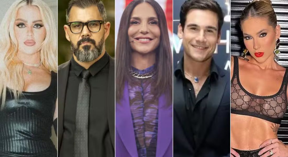 Da esquerda para a direita, Luísa Sonza, Juliano Cazarré, Ivete Sangalo, Nicolas Prattes e Virginia Fonseca