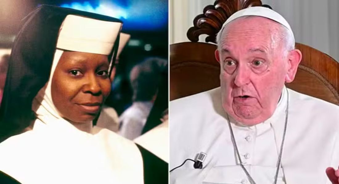 Mudança de Hábito 3: Whoopi Goldberg oferece personagem ao Papa Francisco, e recebe resposta surpreendente