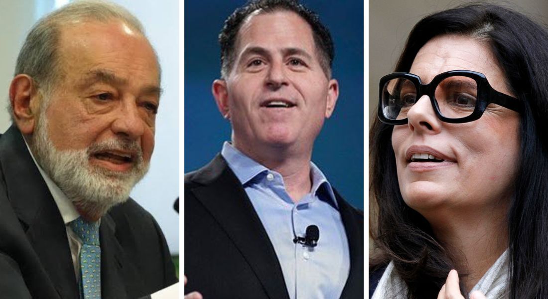 Carlos Slim, dono da Claro; Michael Dell, da Dell e Françoise Meyers, da L'Óreal: os três ultrapassaram marca dos US$ 100 bi de fortuna em 2024