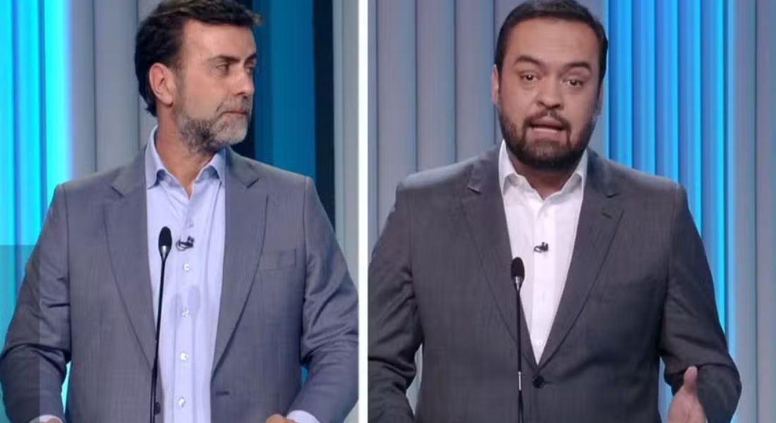 Marcelo Freixo (PSB) e Cláudio Castro(PL) no debate da TV Globo entre candidatos ao governo do Rio