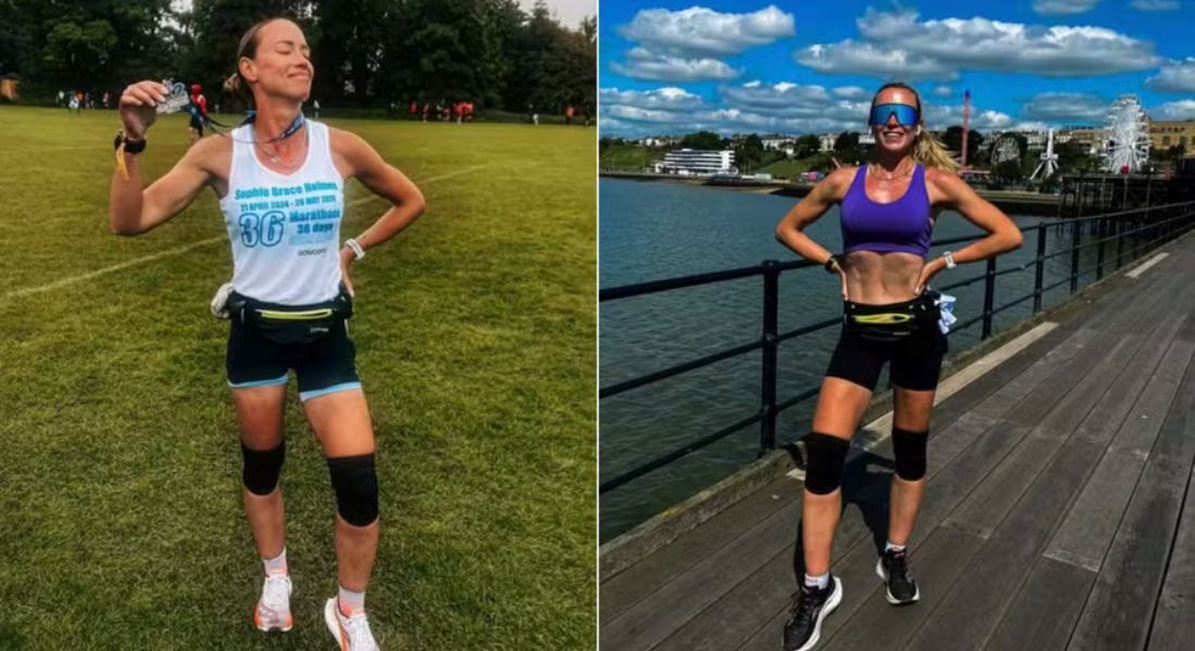 Sophie Holmes, de 32 anos, completou 36 maratonas no período de 36 dias