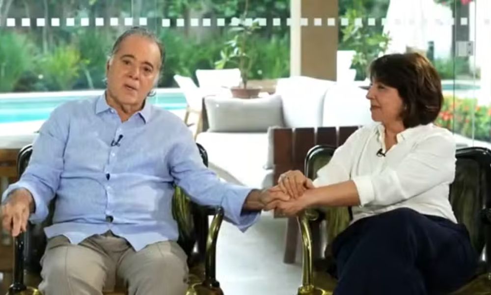 Tony Ramos e Lidiane Barbosa, em entrevista ao "Fantástico", da TV Globo, no último domingo (26)