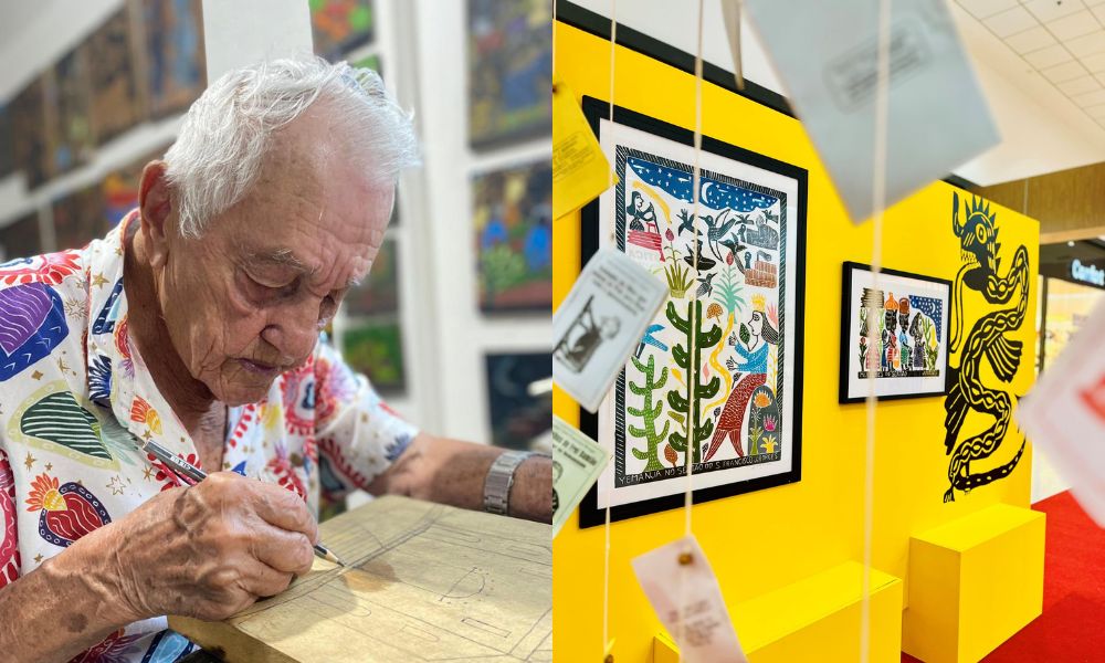 Exposição ''J. Borges  O Mestre da Xilogravura'' estreou no Plaza Shopping nesta terça-feira (28)