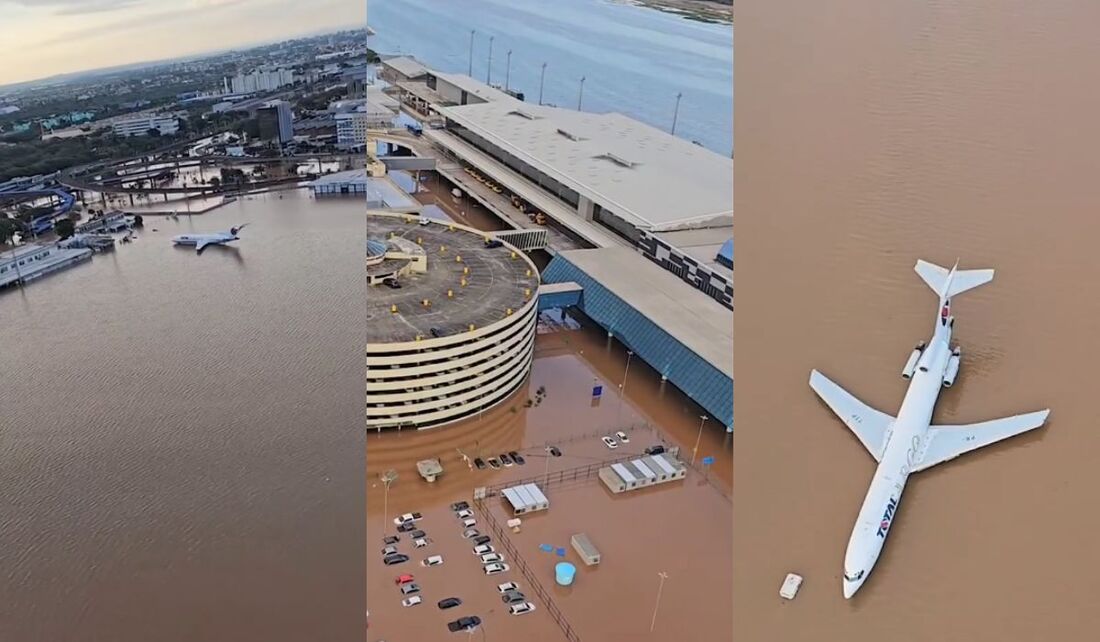 Aeroporto Internacional Salgado Filho, em Porto Alegre, foi inundado após as fortes chuvas que atingem o Rio Grande do Sul