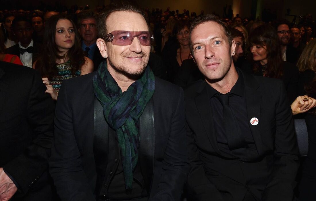 Bono, vocalista do U2, e Chris Martin, vocalista do Coldplay.