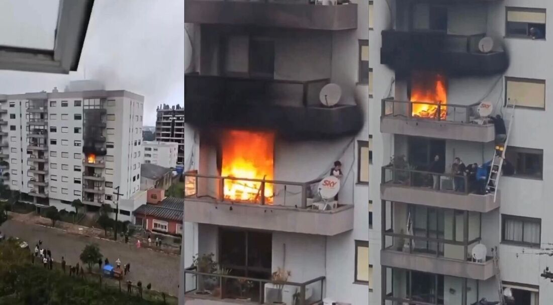 Criança é resgatada de apartamento em chamas por voluntários, no Rio Grande do Sul