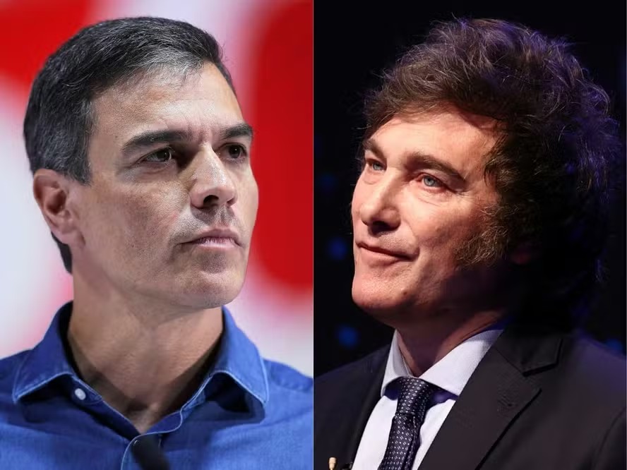 O primeiro-ministro espanhol, Pedro Sánchez; e o presidente argentino, Javier Milei 