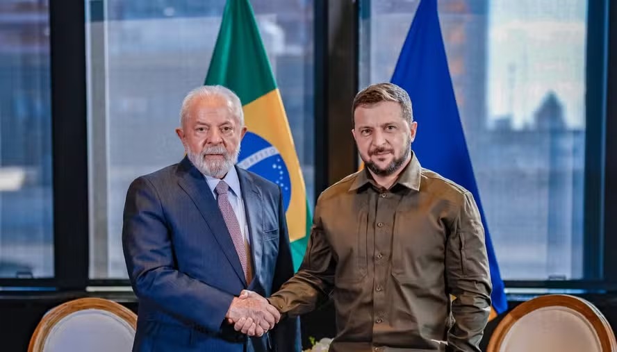 O presidente Lula e o presidente Zelensky, da Ucrânia, em reunião em Nova York 