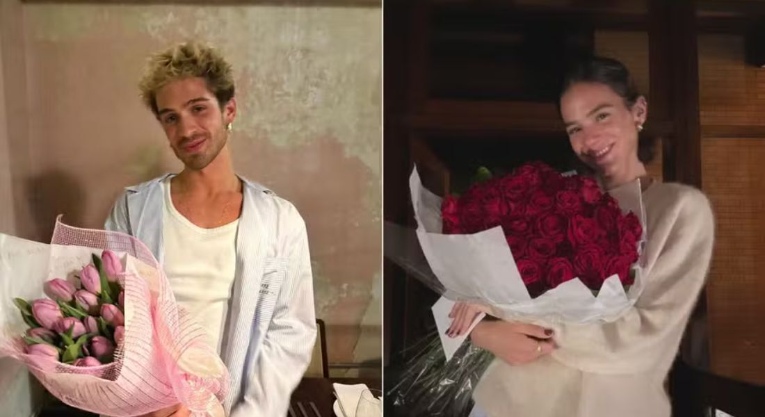 João Guilherme e Bruna Marquezine apareceram segurando flores em post de dia dos namorados 