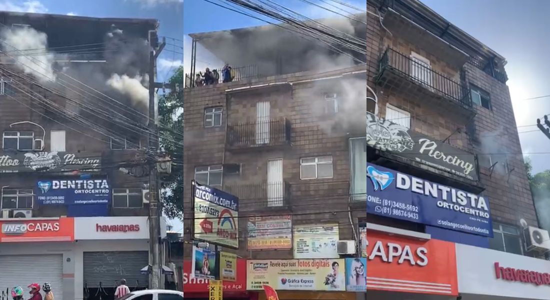 Incêndio atinge prédio comercial no centro de Camaragibe