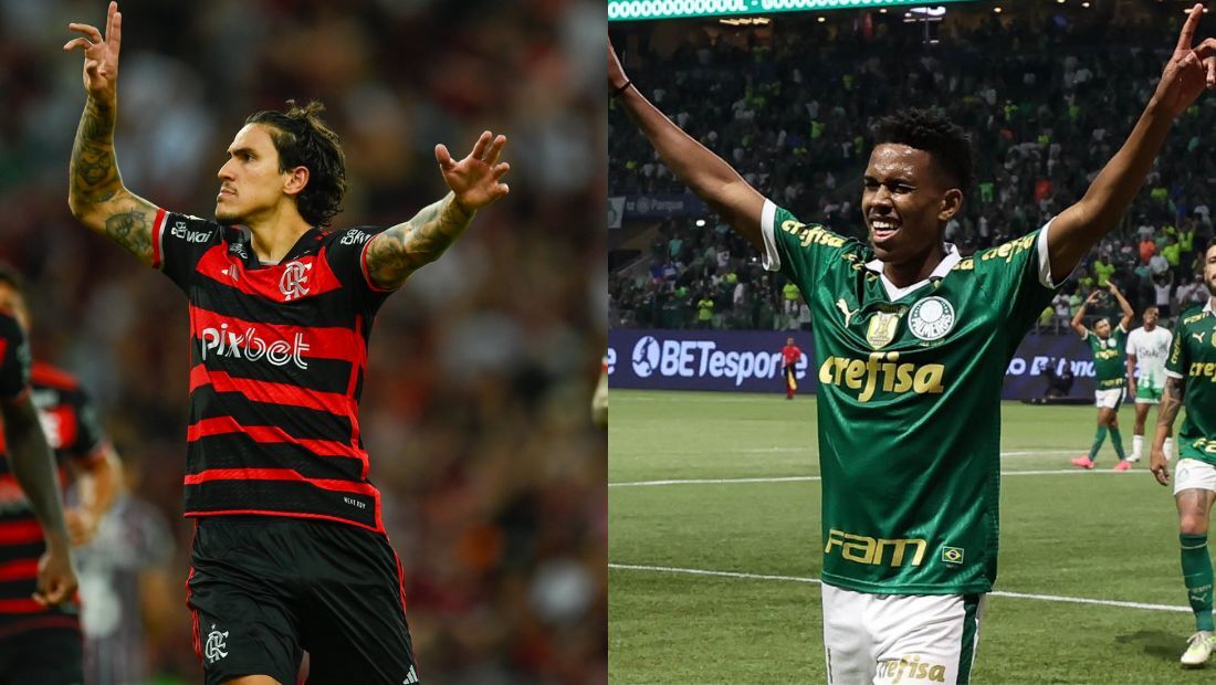 Pedro, atacante do Flamengo, e Estêvão, promessa do Palmeiras