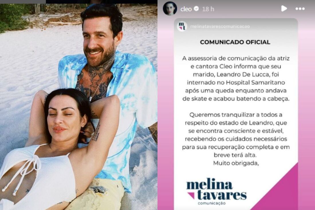 Cleo Pires foi para as redes sociais atualizar o estado de saúde do marido Leandro D'Lucca