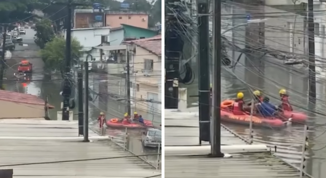 Família resgatada de bote pelos Bombeiros, em Areias