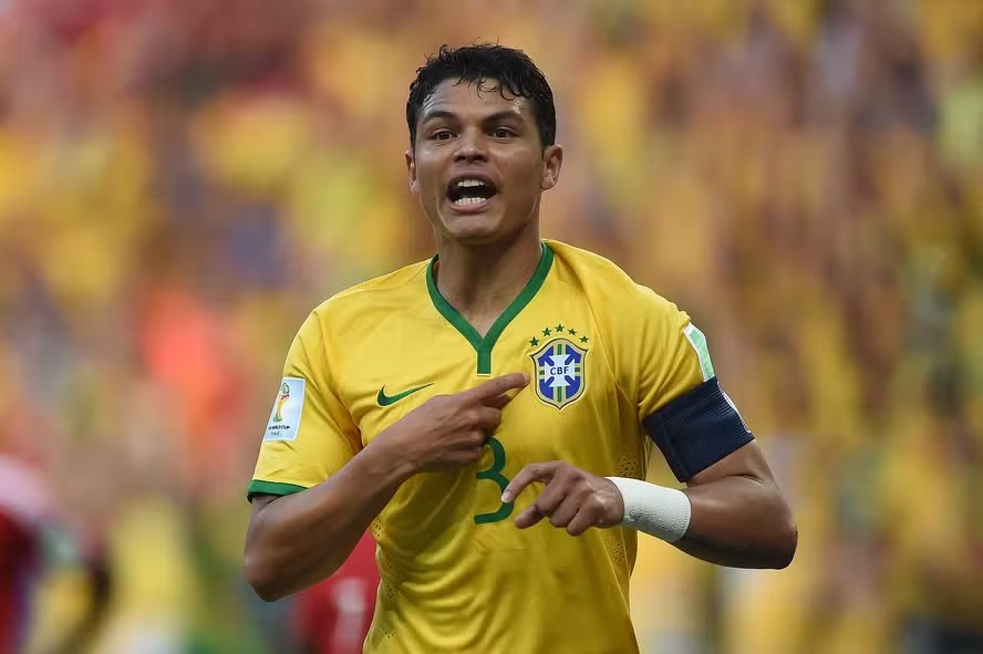 Thiago Silva comemora gol na Copa do Mundo de 2014 