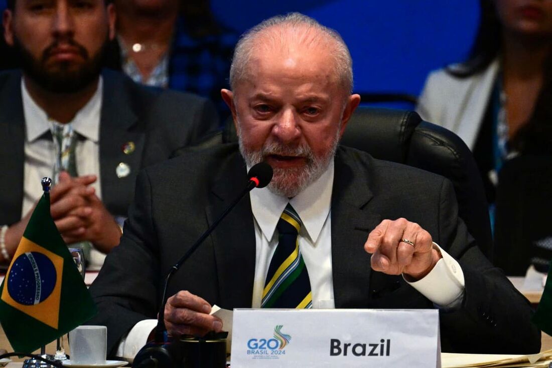 O presidente Luiz Inácio Lula da Silva discursa durante o pré-lançamento da Aliança Global Contra a Fome e a Pobreza, no âmbito da Reunião Ministerial do G20