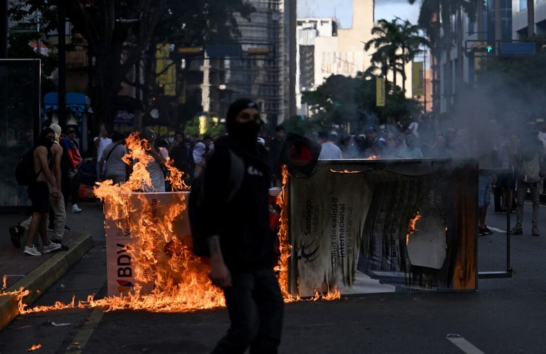 Protesto após o resultado da eleição na Venezuela