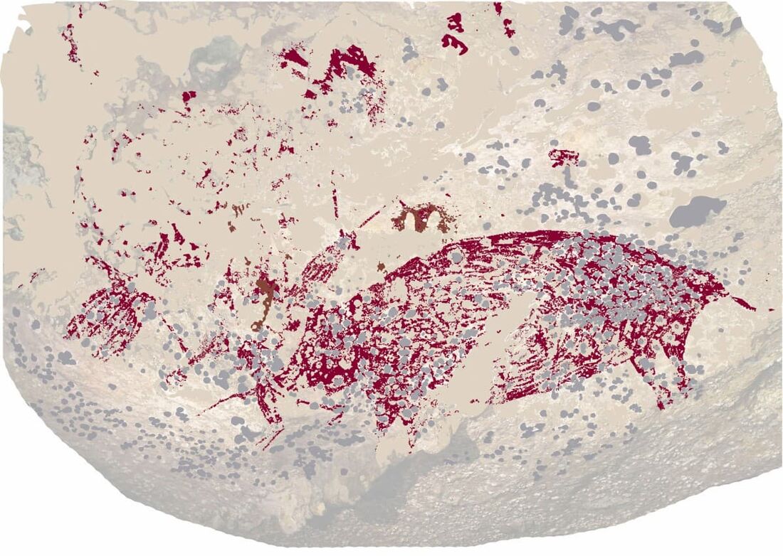 Obra de arte de 51.000 anos que foi vista pela primeira vez em uma caverna na ilha de Sulawesi, na Indonésia