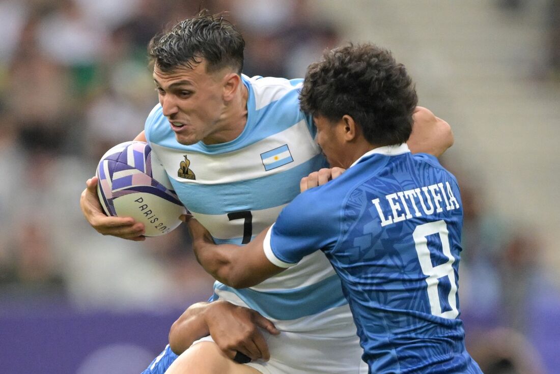 Partida de rugby sevens do grupo B masculino entre Argentina e Samoa, nas Olimpíadas