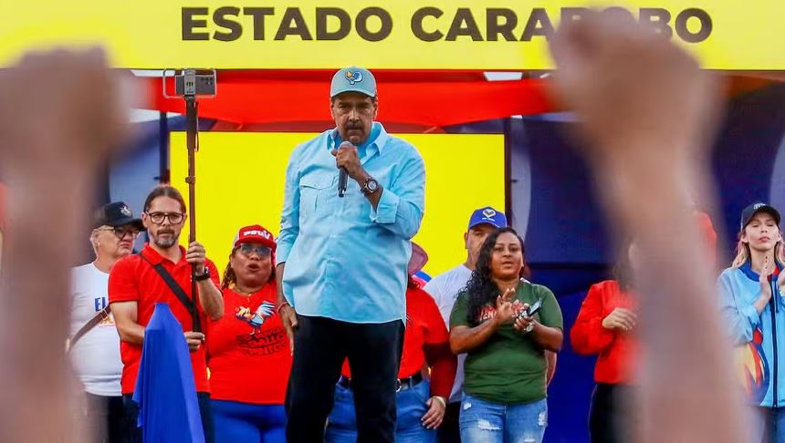 Nicolás Maduro, presidente da Venezuela, em comício em Carabobo 