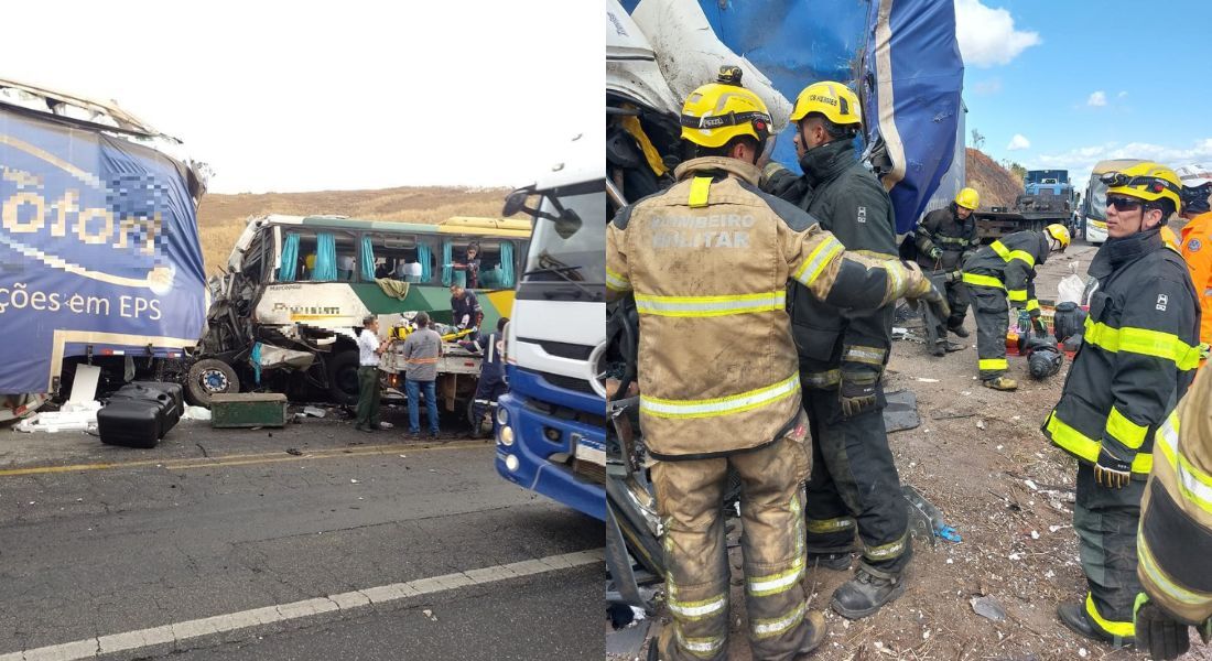 Acidente entre carreta e ônibus, que saiu do Recife com destino a Belo Horizonte, deixa mortos e feridos