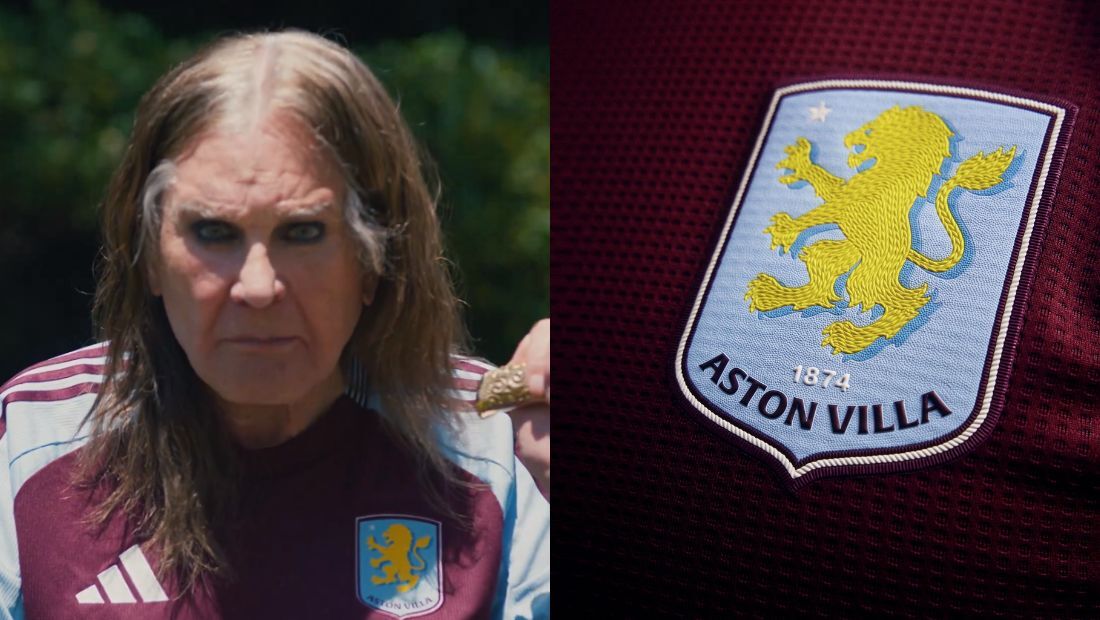 Ozzy Osbourne em divulgação do novo uniforme do Aston Villa