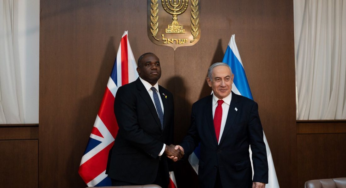 Ministro das Relações Exteriores do Reino Unido, David Lammy durante uma reunião com o primeiro-ministro de Israel, Benjamin Netanyahu