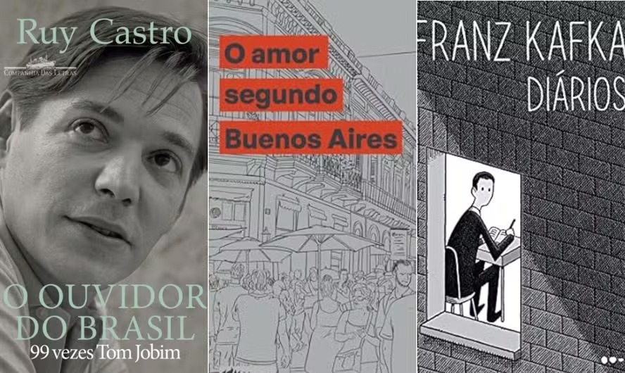 Capas dos livros de Ruy Castro, Fernando Scheller e Franz Kafka 