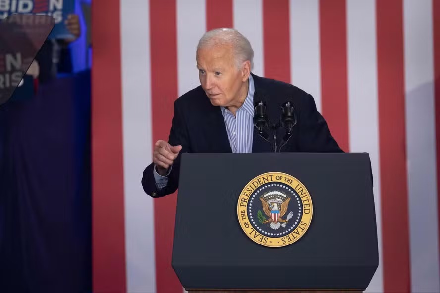 Presidente dos EUA, Joe Biden, durante discurso de campanha no estado do Wisconsin 