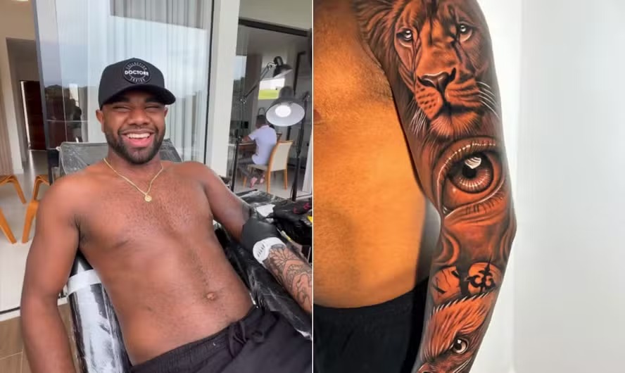 Ex-BBB Davi Brito realizou a primeira tatuagem e fechou o braço direito 