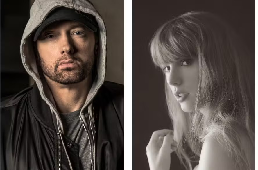 O rapper Eminem e a cantora Taylor Swift 