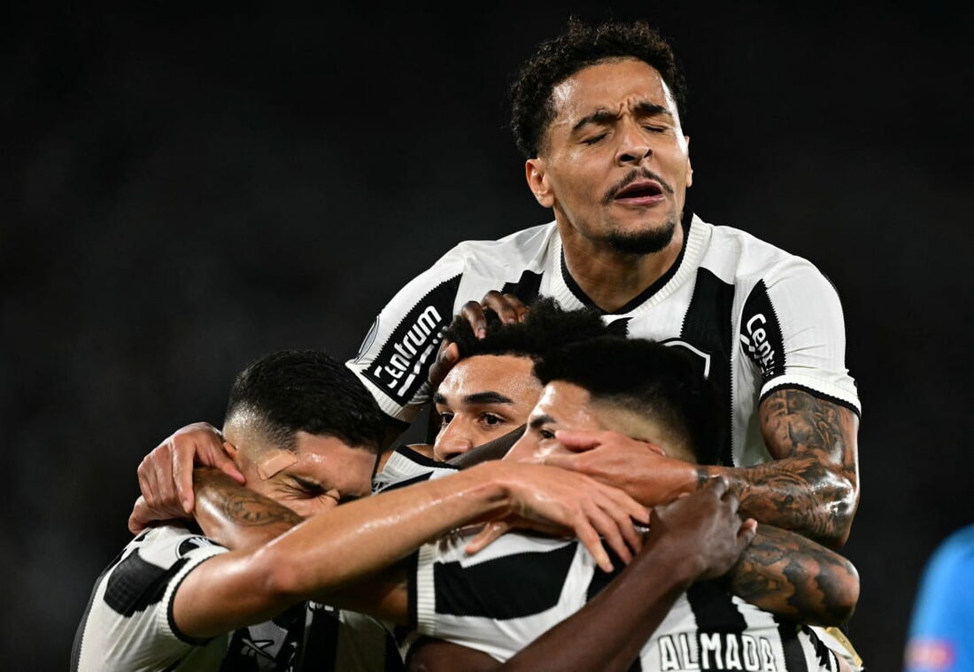 Jogadores do Botafogo celebram gol de Igor Jesus sobre o Palmeiras