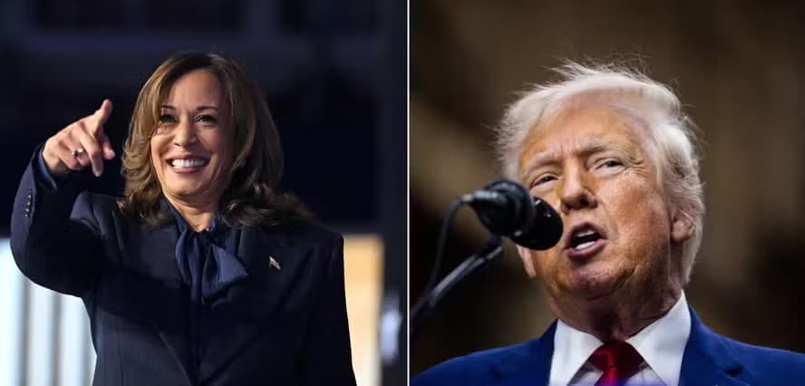 A candidata democrata, Kamala Harris, e o indicado republicano, Donald Trump 