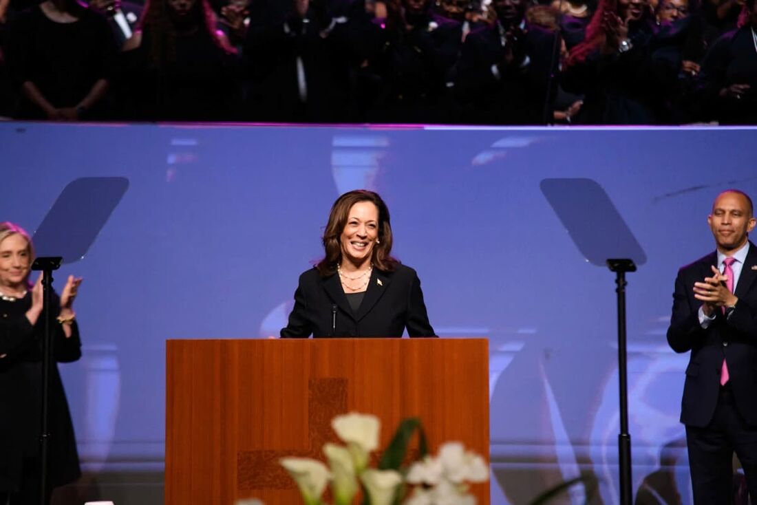 A vice-presidente dos EUA e candidata presidencial democrata de 2024, Kamala Harris