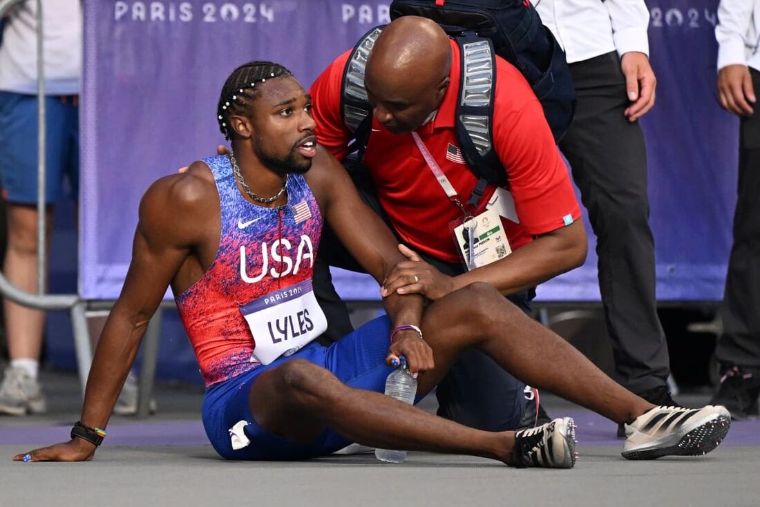 Noah Lyles mal fisicamente após completar a prova dos 200m rasos 