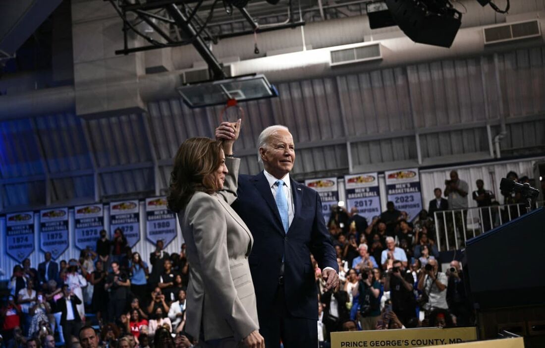 O presidente dos EUA, Joe Biden, e a vice-presidente e candidata presidencial democrata, Kamala Harris