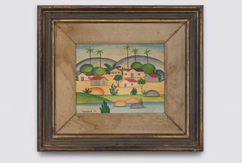 Tela intitulada 'Paisagem 1925', supostamente atribuida a Tarsila do Amaral 