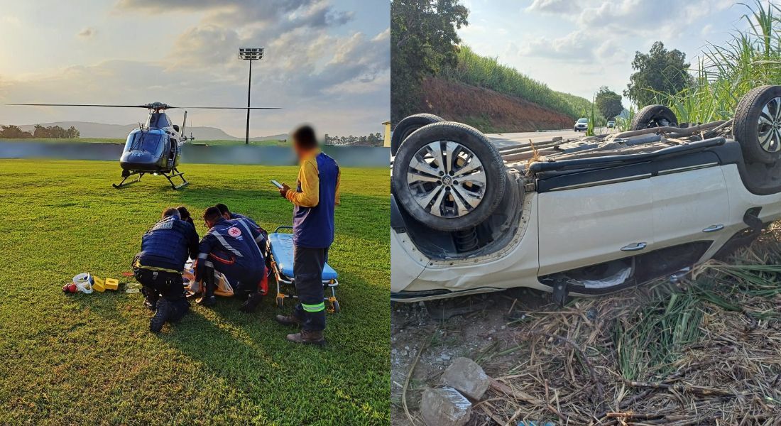 Veículo atingiu outros dois carros e capotou na BR-408, em Aliança