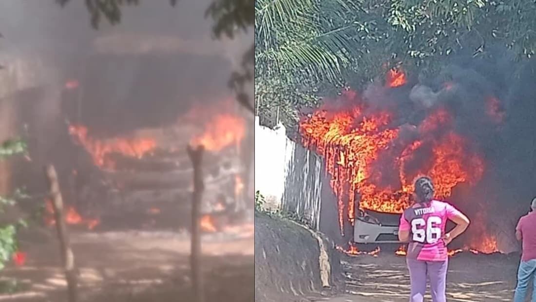 Incêndio com ônibus escolar em Nazaré da Mata