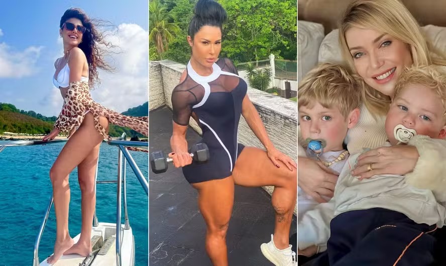 Paula Fernandes, Gracyanne Barbosa e Luiza Possi com os filhos 