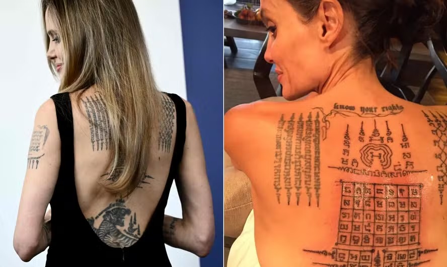 Angelina Jolie precisou se ajoelhar e rezar para fazer tatuagens que mostrou no Festival de Veneza 